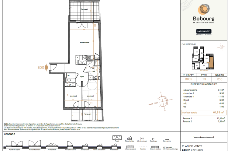 Vente appartement 3 pièce(s) 62 m² - Photo 1