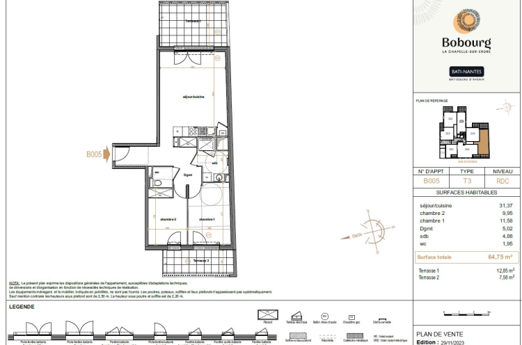Vente appartement 3 pièce(s) 62 m² - Photo 1
